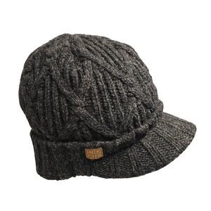 Coal Wool Knit Brimmed Cap Lined Beanie Dark Gray Stretchy Warm Winter Hat boho